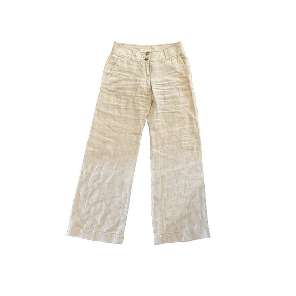 Michael Kors neutral 100 % linen straight leg full length pants Size 4 beige - Picture 2 of 10